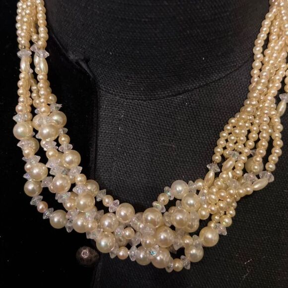Collections Necklace Vintage 7 Multi Strand Statement Necklace Faux Pearl. - Picture 1 of 5